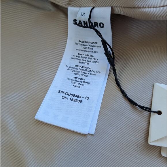 NWT Sandro Riccardo Camel Double-Breasted Wool Peacoat Felt Coat, sz FR 38/ US 6 - Picture 13 of 13